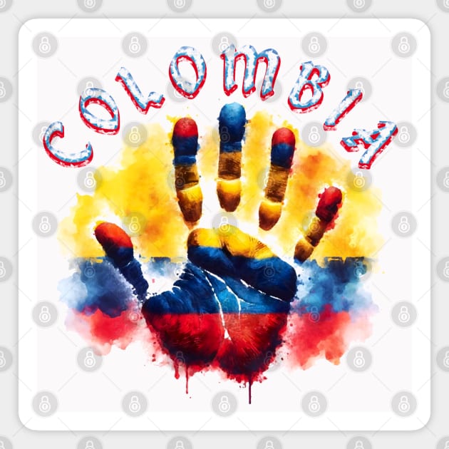 Colombian Pride Handprint Flag Watercolor Art Magnet by Sambastyles